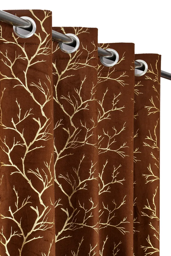 Brown_velvet_Premium_Shining_Foil_Chinaar_Print_Blackout_Curtains_for_Window