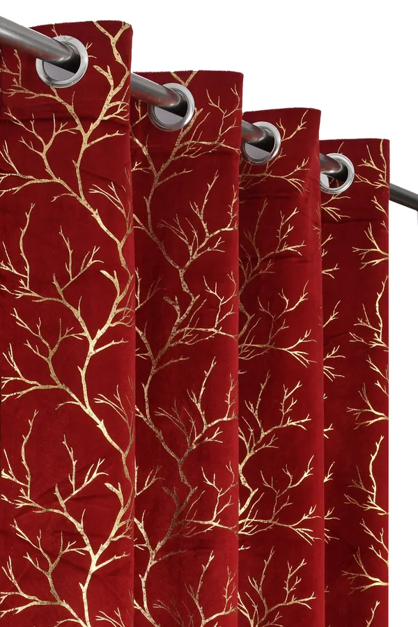 Maroon_velvet_Premium_Shining_Foil_Chinaar_Print_Blackout_Curtains_for_Window