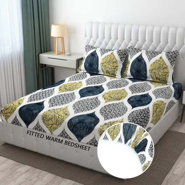 Green_Warm_Double_Bed_Woollen_&_Velvet_Fitted_Bedsheet