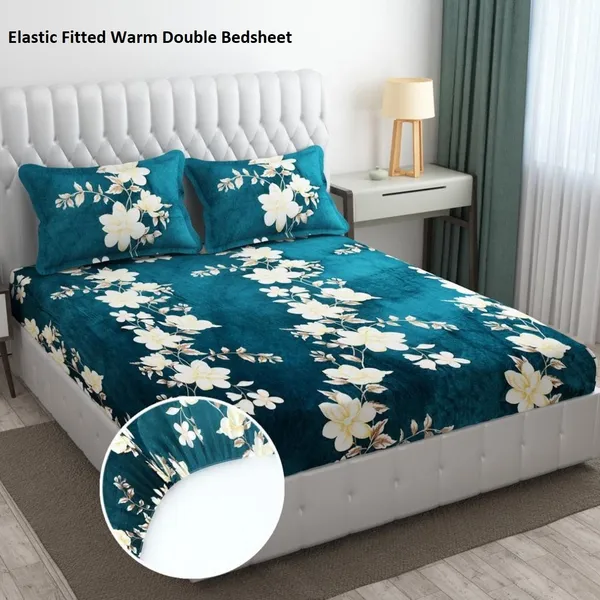Green_Warm_Double_Bed_Woollen_&_Velvet_Fitted_Bedsheet