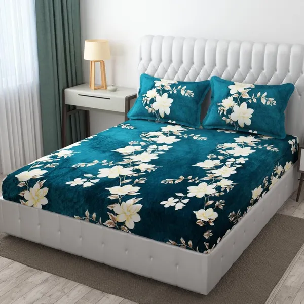 Green_Warm_Double_Bed_Woollen_&_Velvet_Fitted_Bedsheet
