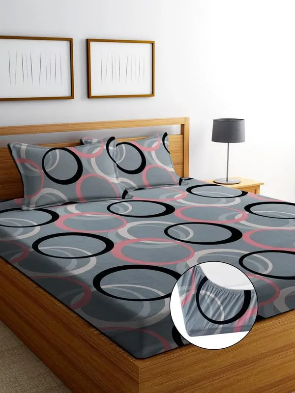 Grey_210_Tc_Glace_Cotton_Self_Design_Fitted_(Elastic)_Double_Bedsheet_With_2_Pillow_Cover