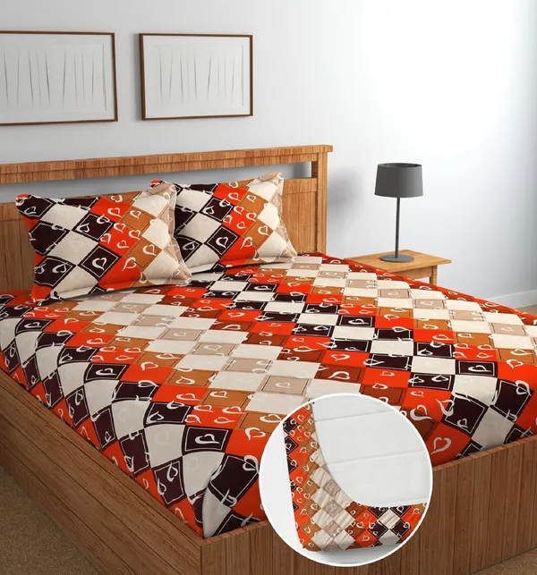 Orange_210_Tc_Glace_Cotton_Self_Design_Fitted_(Elastic)_Bedsheet_(Pack_Of_1)