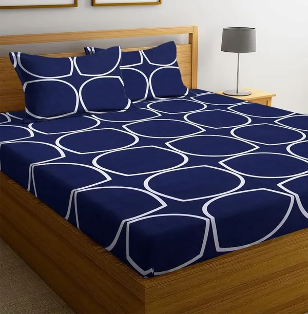 Navy_Blue_210_Tc_Glace_Cotton_Self_Design_Fitted_(Elastic)_Bedsheet_(Pack_Of_1)