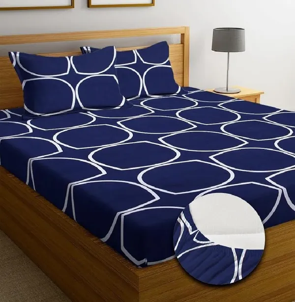 Navy_Blue_210_Tc_Glace_Cotton_Self_Design_Fitted_(Elastic)_Bedsheet_(Pack_Of_1)
