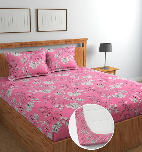 Pink_210_Tc_Glace_Cotton_Self_Design_Fitted_(Elastic)_Bedsheet_(Pack_Of_1)
