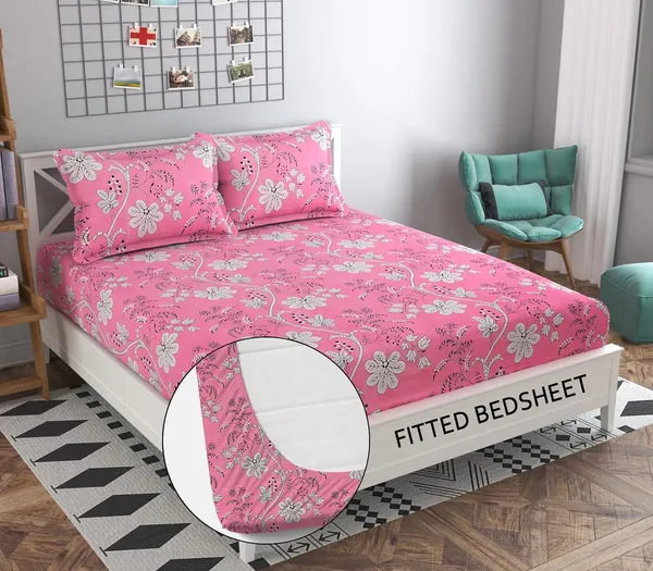Pink_210_Tc_Glace_Cotton_Self_Design_Fitted_(Elastic)_Bedsheet_(Pack_Of_1)
