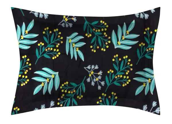 Black_Green_210_Tc_Glace_Cotton_Self_Design_Fitted_(Elastic)_Double_Bedsheet_(Pack_Of_1)
