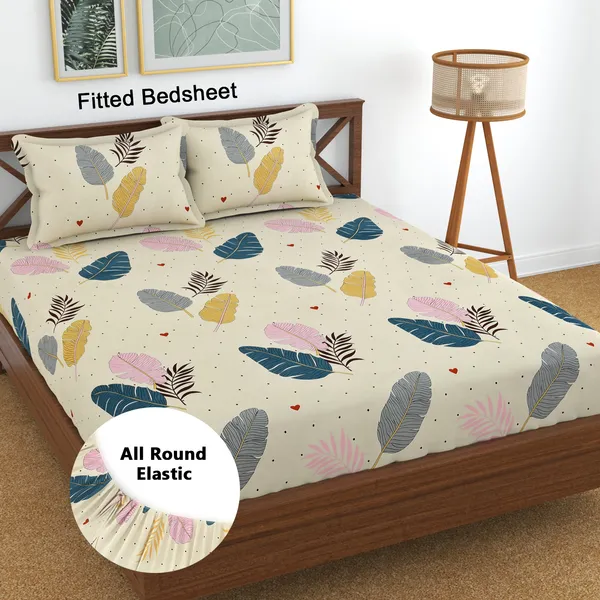 Cream_210_Tc_Glace_Cotton_Self_Design_Fitted_(Elastic)_Bedsheet_(Pack_Of_1)