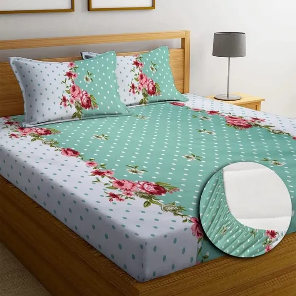 Green_210_Tc_Glace_Cotton_Self_Design_Fitted_(Elastic)_Bedsheet_(Pack_Of_1)