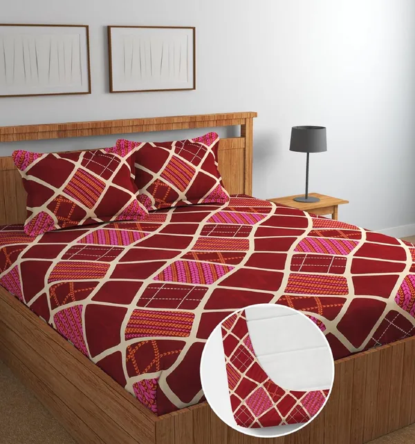 Maroon_&_Pink_210_Tc_Glace_Cotton_Self_Design_Fitted_(Elastic)_Bedsheet_(Pack_Of_1)