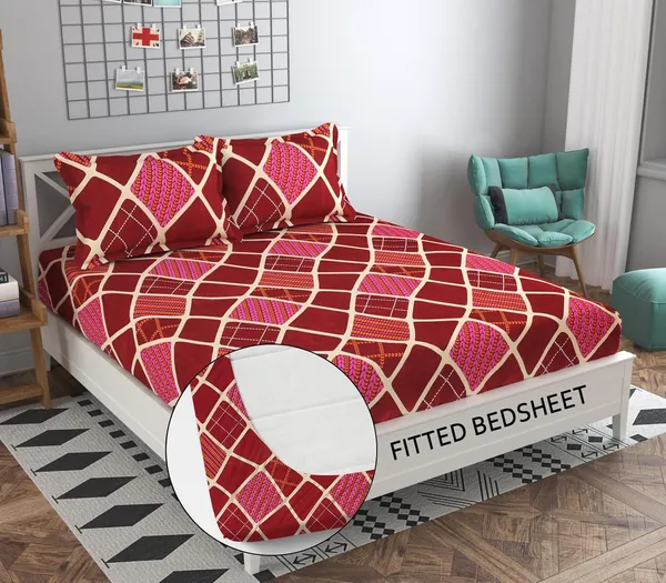 Maroon_&_Pink_210_Tc_Glace_Cotton_Self_Design_Fitted_(Elastic)_Bedsheet_(Pack_Of_1)