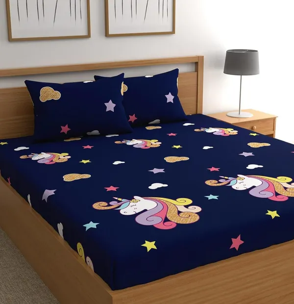 Navy_Blue_210_Tc_Glace_Cotton_Self_Design_Fitted_(Elastic)_Bedsheet_(Pack_Of_1)