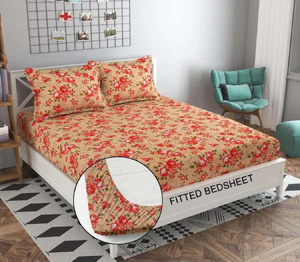 Peach_210_Tc_Glace_Cotton_Self_Design_Fitted_(Elastic)_Bedsheet_(Pack_Of_1)