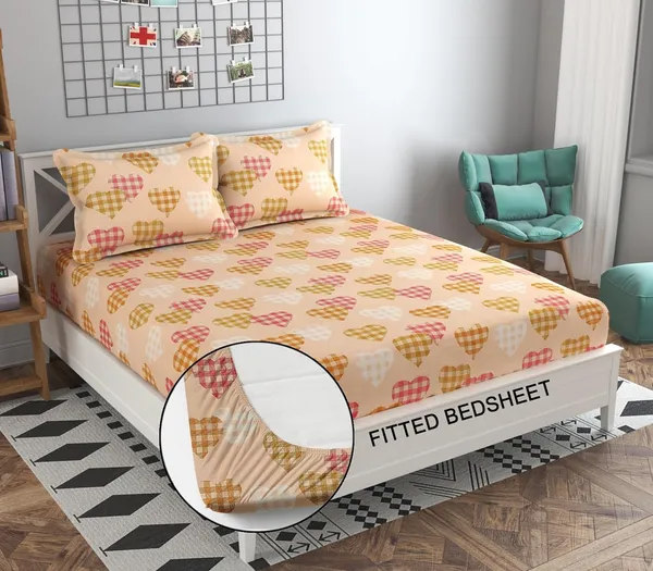 Peach_210_Tc_Glace_Cotton_Self_Design_Fitted_(Elastic)_Bedsheet_(Pack_Of_1)