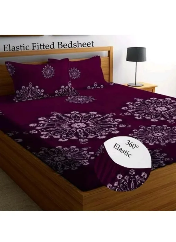 Wine_210_Tc_Glace_Cotton_Self_Design_Fitted_(Elastic)_Bedsheet_(Pack_Of_1)