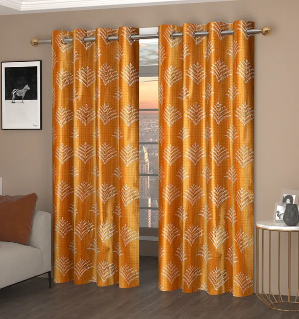 Yellow_Floral_Polyester_Semi_Transparent__Door_Curtain_(Pack_Of_2)