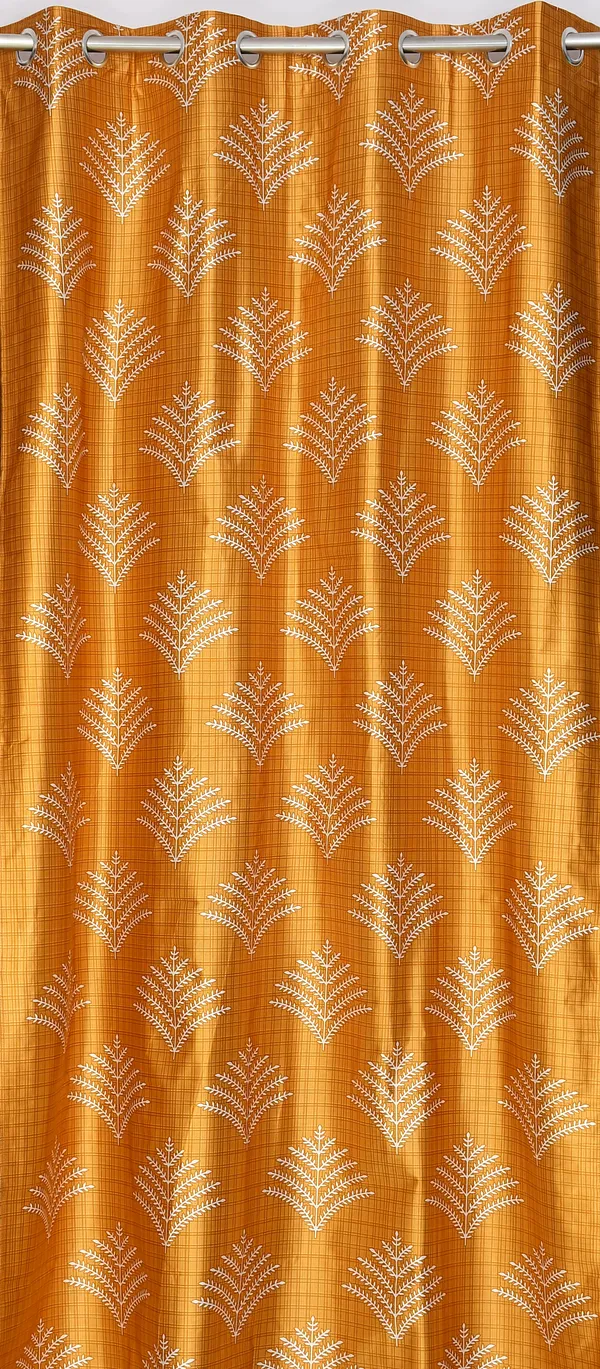 Yellow_Floral_Polyester_Semi_Transparent__Door_Curtain_(Pack_Of_2)