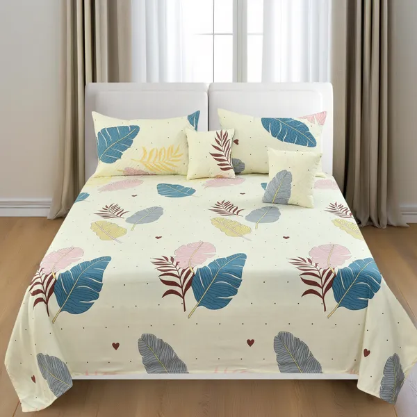 King_Flat_230_TC_Floral_Bedsheet__(Pack_of_1,_Beige_(1_Bedsheet_+_2_Pillow_Covers_+_2_Cushion_Cover_with_filler)