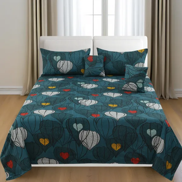 King_Flat_230_TC_Floral_Bedsheet__(Pack_of_1,_Green_(1_Bedsheet_+_2_Pillow_Covers_+_2_Cushion_Cover_with_filler)