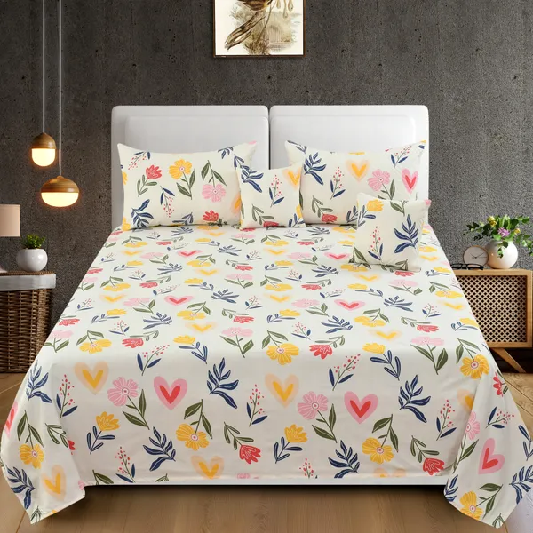 King_Flat_230_TC_Floral_Bedsheet__(Pack_of_1,_Multicolour_(1_Bedsheet_+_2_Pillow_Covers_+_2_Cushion_Cover_with_filler)