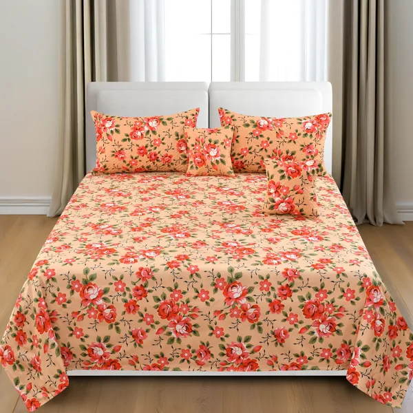 King_Flat_230_TC_Floral_Bedsheet__(Pack_of_1,_Peach_(1_Bedsheet_+_2_Pillow_Covers_+_2_Cushion_Cover_with_filler)