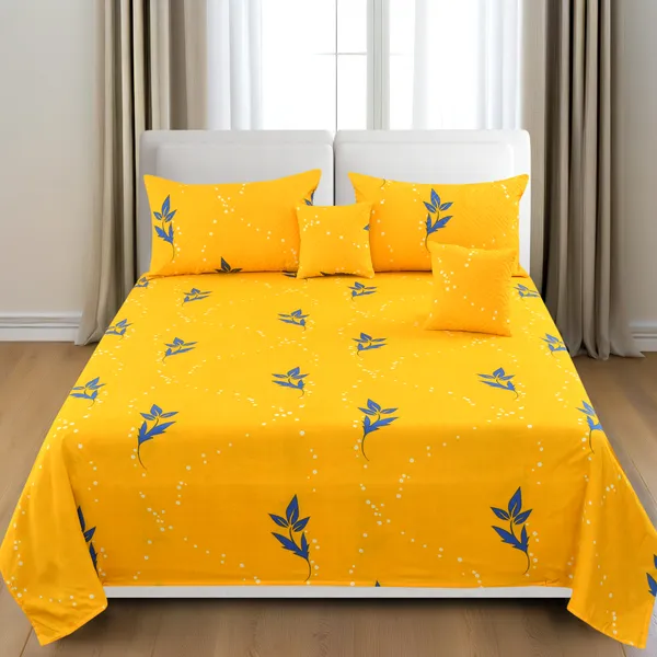 King_Flat_230_TC_Floral_Bedsheet__(Pack_of_1,_Yellow_(1_Bedsheet_+_2_Pillow_Covers_+_2_Cushion_Cover_with_filler)