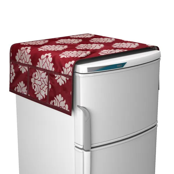 Maroon_Fridge_Cover_|_Fridge_Combo_Set_of_1_Fridge_Top_Cover,_1_Handle_Covers_and_4_Fridge_Mats_|_Refrigerator_Cover_|_Dams_Design