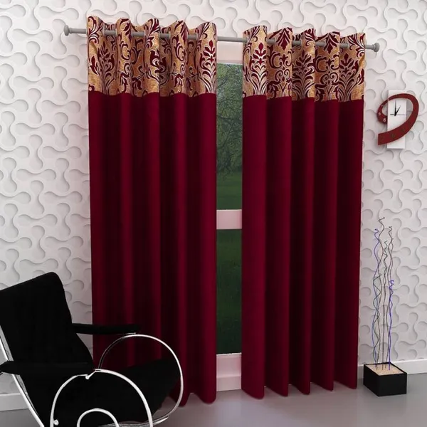 Maroon_Polyester_Eyelet_Patch_Solid_Plain_curtains_Pack_of_2