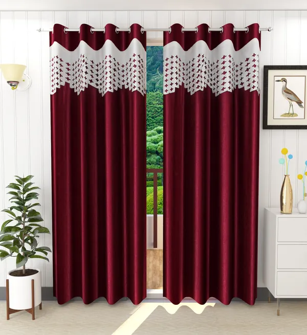 Maroon_Polyester_Eyelet_Solid_Plain_Frill_curtains_Pack_of_2