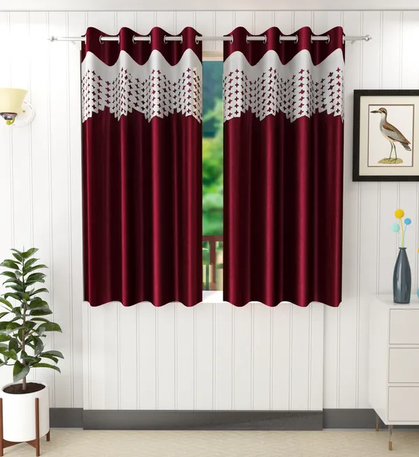 Maroon_Polyester_Eyelet_Solid_Plain_Frill_curtains_Pack_of_2