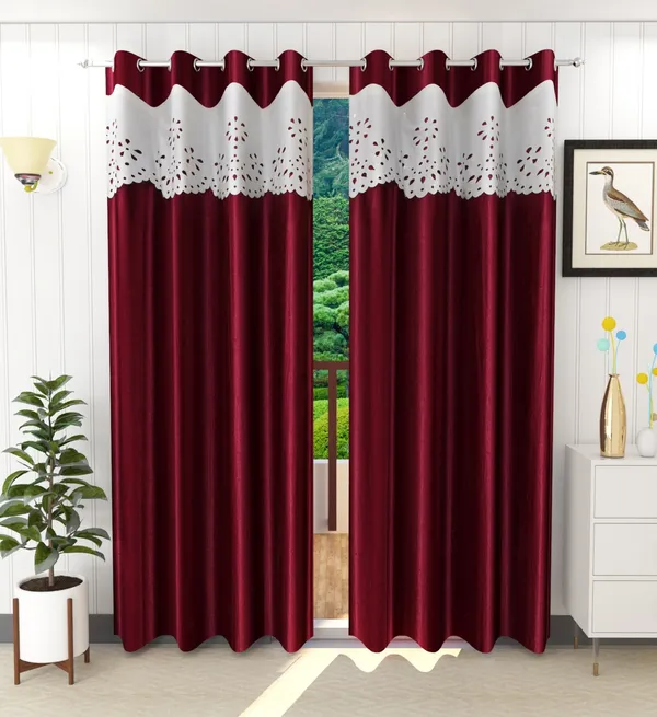 Maroon_Polyester_Eyelet_Solid_Plain_Frill_curtains_Pack_of_2