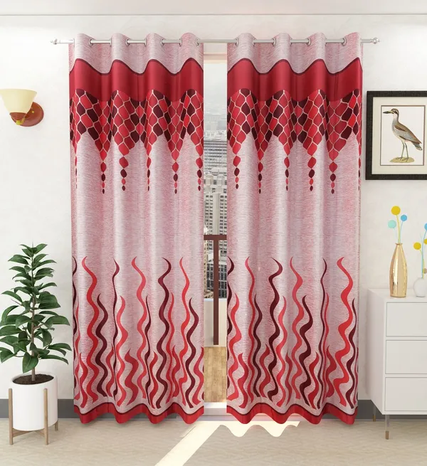 Maroon_Printed_Polyester_Semi_Transparent_Door_Curtain(4_X9Feet)_(Pack_Of_2)
