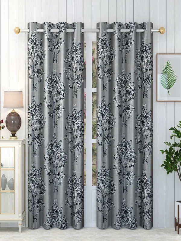 Grey_Polyester_Eyelet__Designer_Print_curtains_Pack_of_2