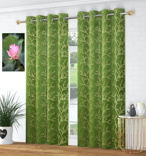 Green_velvet_Premium_Shining_Foil_Chinaar_Print_Blackout_Curtains_for_Door