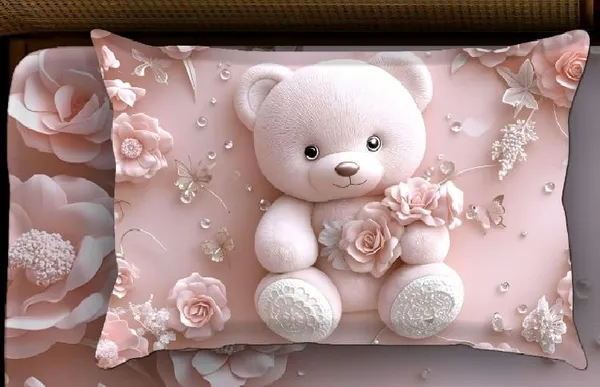 Pink_7D_Teddy_Digital_Glace_Cotton__King_Size_Flat_Double_Bedsheet_(Size_Bedsheet_90x100_inch_with_2_Pillow_cover)
