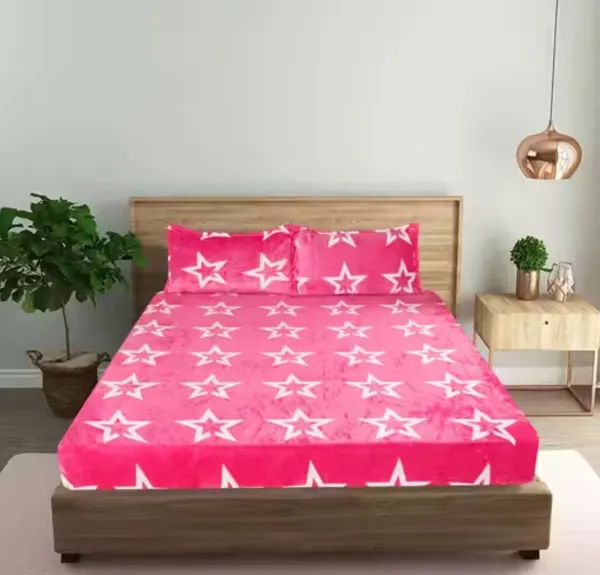 Pink_Warm_Double_Bed_Woollen_&_Velvet_Fitted_Bedsheet
