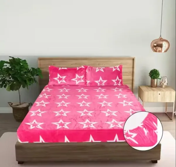 Pink_Warm_Double_Bed_Woollen_&_Velvet_Fitted_Bedsheet