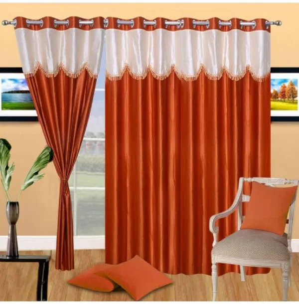 Rust__Polyester_Eyelet_Solid_Plain_Frill_curtains_Pack_of_2