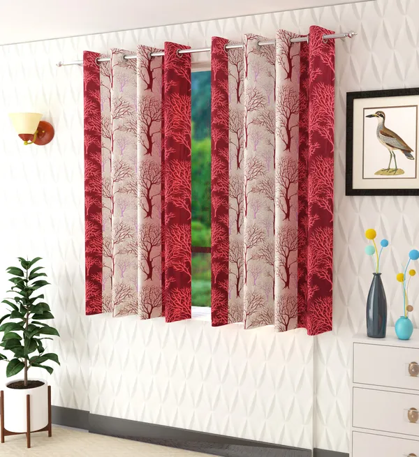 Maroon_Polyester_Eyelet__Designer_Print_curtains_Pack_of_2