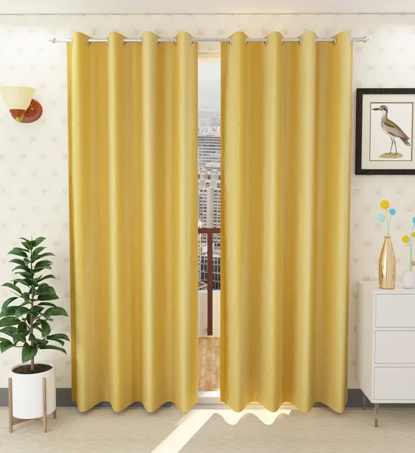 Yellow_Polyester_Eyelet_Solid_Plain_curtains_Pack_of_2