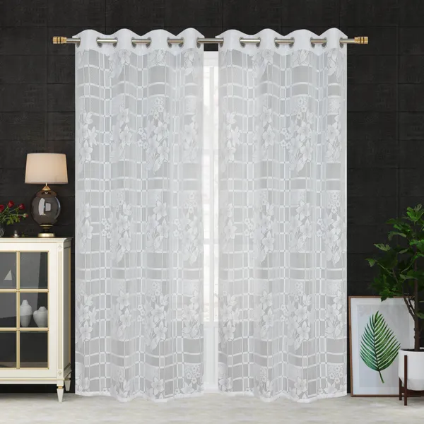 White_Net_Semi_Transparent_Floral_Curtains_(Floral_Design,_Pack_of_2