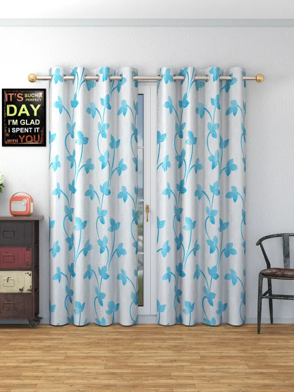 Aqua_Polyester_Eyelet__Designer_Print_curtains_Pack_of_2