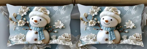 White_7D_Snowman_Digital_Glace_Cotton__King_Size_Flat_Double_Bedsheet_(Size_Bedsheet_90x100_inch_with_2_Pillow_cover)