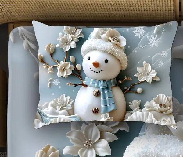 White_7D_Snowman_Digital_Glace_Cotton__King_Size_Flat_Double_Bedsheet_(Size_Bedsheet_90x100_inch_with_2_Pillow_cover)