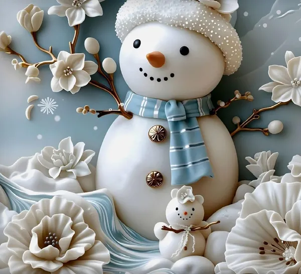 White_7D_Snowman_Digital_Glace_Cotton__King_Size_Flat_Double_Bedsheet_(Size_Bedsheet_90x100_inch_with_2_Pillow_cover)