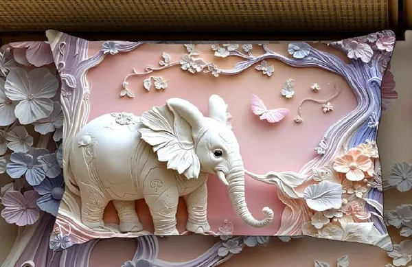 White_7D_Elephant_Digital_Glace_Cotton__King_Size_Flat_Double_Bedsheet_(Size_Bedsheet_90x100_inch_with_2_Pillow_cover)