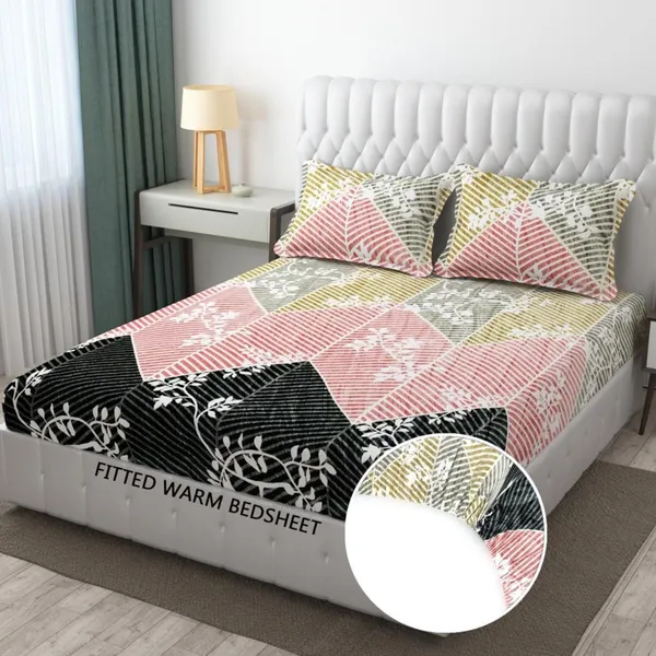 Yellow_Warm_Double_Bed_Woollen_&_Velvet_Fitted_Bedsheet