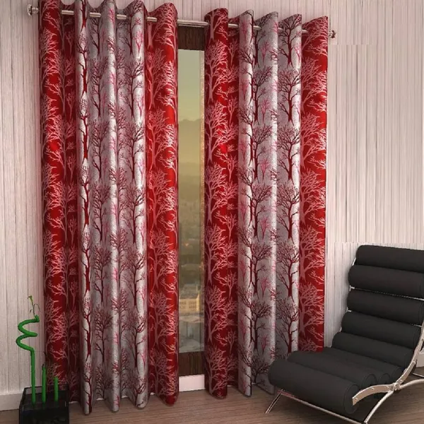 Maroon_Polyester_Eyelet__Designer_Print_curtains_Pack_of_2