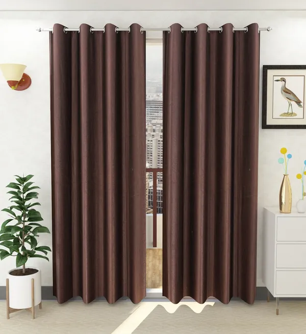 Brown__Polyester_Eyelet_Solid_Plain_curtains_Pack_of_2